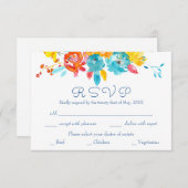 明カラフルるい水の色のフローラ結婚 出欠カード (正面/裏面)