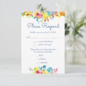 明カラフルるい水の色のフローラ結婚 出欠カード (スタンド正面)