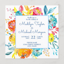 明カラフルるい水の色のフローラ結婚 招待状