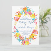 明カラフルるい水の色のフローラ結婚 招待状 (スタンド正面)