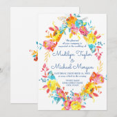明カラフルるい水の色のフローラ結婚 招待状 (正面/裏面)