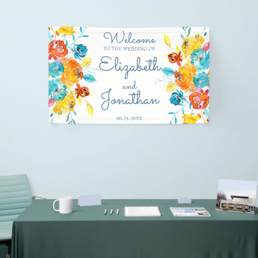 明カラフルるい水の色のフローラ結婚 横断幕 (トレードショー)