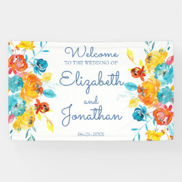明カラフルるい水の色のフローラ結婚 横断幕