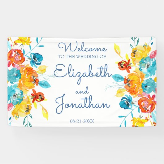 明カラフルるい水の色のフローラ結婚 横断幕 (横)