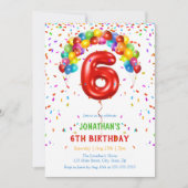 明カラフルるい紙吹雪バルーン6誕生日 招待状 (正面)