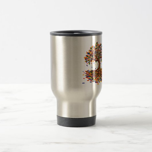 明カラフルるい色の虹の木 トラベルマグ (中央)