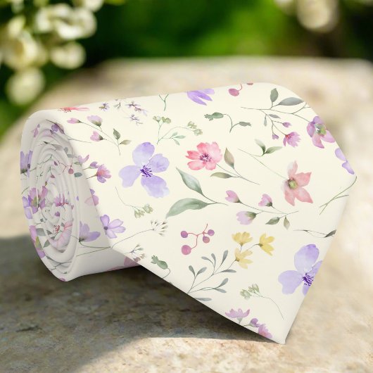 明カラフルるい黄色の背景に野生の花 ネクタイ