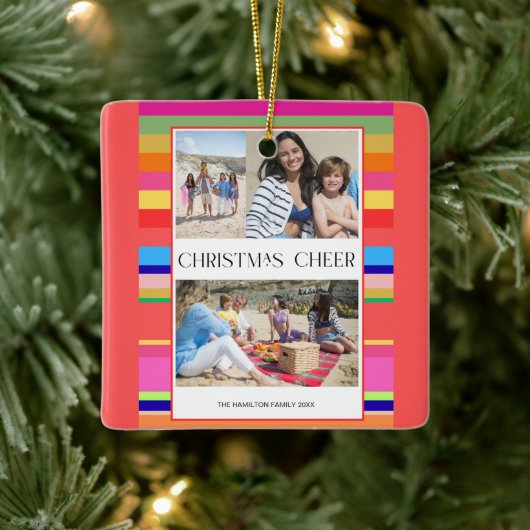 明カラフルるい4枚の写真のクリモダンスマス セラミックオーナメント (ツリー)