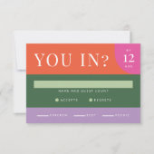 明カラフルるいRSVPカーはっきりしたドユニークオレンジピンク 出欠カード (正面)