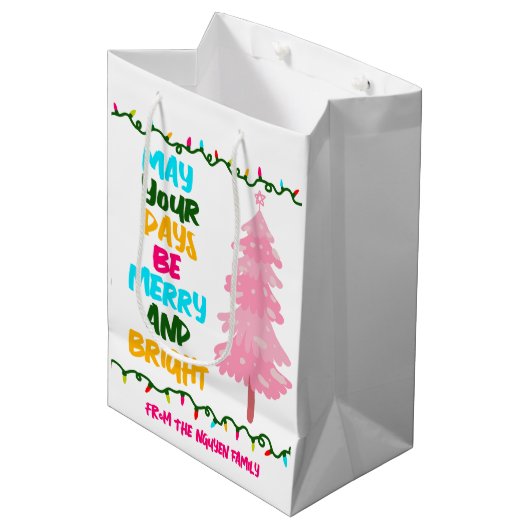 明カラフルメリーるいピンクのクリスマスツリーカスタム ミディアムペーパーバッグ (正面アングル)