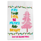 明カラフルメリーるいピンクのクリスマスツリーカスタム ミディアムペーパーバッグ (正面)