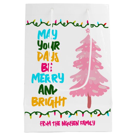 明カラフルメリーるいピンクのクリスマスツリーカスタム ミディアムペーパーバッグ (裏面)