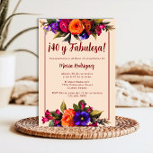 明スペインのるいエレガント花模様クリーム40th誕生日 招待状