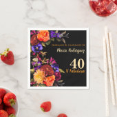 明スペインのるいエレガント花模様ブラック40歳の誕生日 スタンダードカクテルナプキン (インサイチュ)