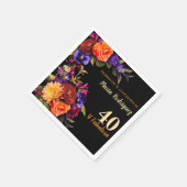 明スペインのるいエレガント花模様ブラック40歳の誕生日 スタンダードカクテルナプキン (角)