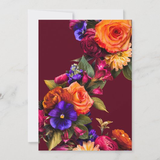 明スペインのるいエレガント花模様赤40歳の誕生日 招待状 (裏面)