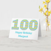 明パーソナライズされたるいシェブロン100番目の誕生日カード カード (黄色い花)