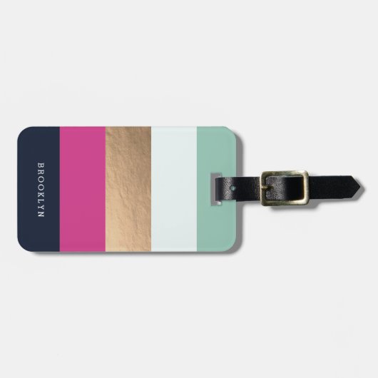 明パーソナライズされたるい声とフェイク金ゴールド ラゲッジタグ (正面横)