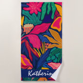 明パーソナライズされたるい熱帯カラフルフローラ ビーチタオル (正面)
