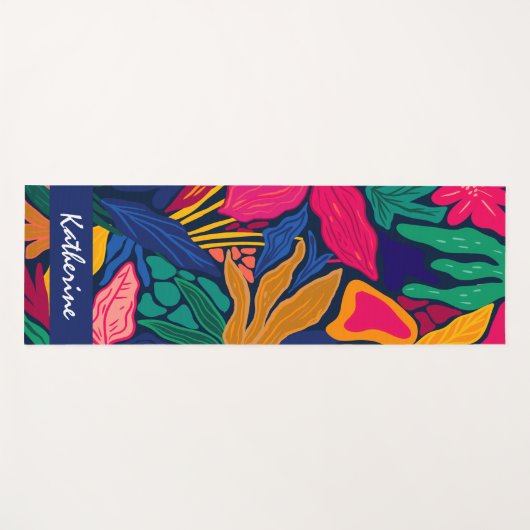 明パーソナライズされたるい熱帯カラフルフローラ ヨガマット (正面(横))