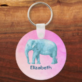明パーソナライズされたるい青の水色の象 キーホルダー (正面)