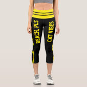 明パーソナライズされたるい黄色の黒ストライプい猫 カプリレギンス (正面)