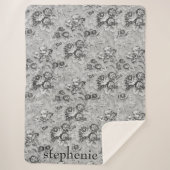 明パーソナライズされた暗グレー花模様 シェルパブランケット (正面)
