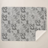 明パーソナライズされた暗グレー花模様 シェルパブランケット (正面(横))