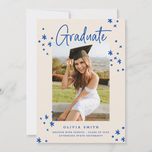 明ファンキーるいモダンブルーの卒業発表 招待状 (正面)