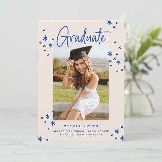 明ファンキーるいモダンブルーの卒業発表 招待状 (スタンド正面)