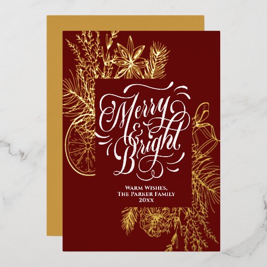 明メリーるいエレガント柑橘類の松の枝金ゴールド 箔シーズンカード (正面/裏面)