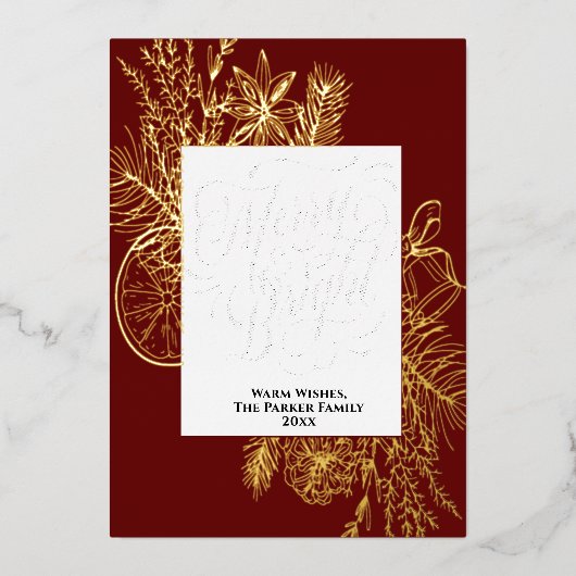 明メリーるいエレガント柑橘類の松の枝金ゴールド 箔シーズンカード (正面)