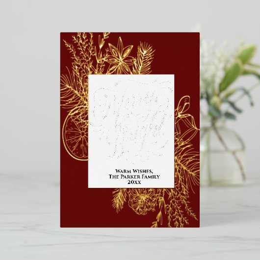 明メリーるいエレガント柑橘類の松の枝金ゴールド 箔シーズンカード (立ち正面)