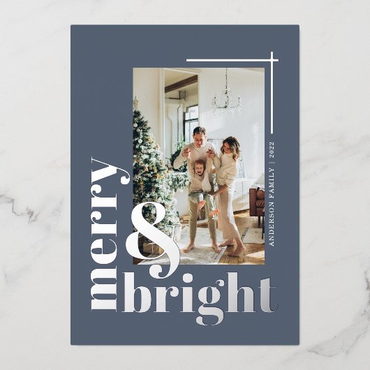 明メリーるいシンプル写真ほこりっぽい青 箔シーズンカード (正面)