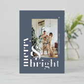 明メリーるいシンプル写真ほこりっぽい青 箔シーズンカード (立ち正面)