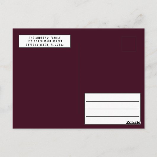 明メリーるいシンプルBurgundy写真クリスマス ポストカード (裏面)