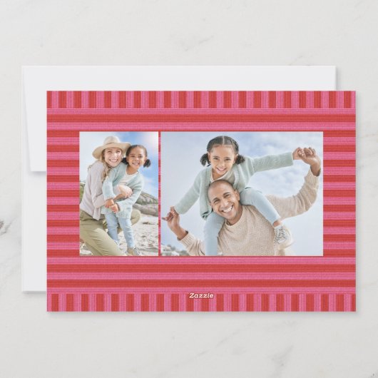 明メリーるいストライプピンクの赤いフレームのクリスマス写真 シーズンカード (裏面)