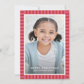 明メリーるいストライプ可愛いピンクの赤いクリスマスの写真 シーズンカード (正面)