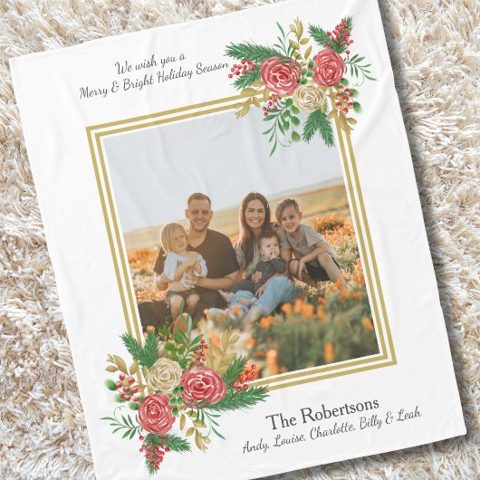 明メリーるい水色のフローラ家族の写真 フリースブランケット