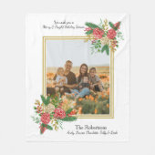 明メリーるい水色のフローラ家族の写真 フリースブランケット (正面)