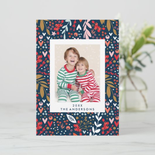 明メリーるい海軍の植物性のクリスマス写真 シーズンカード (スタンド正面)