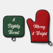 明メリーるい燃えおもしろい上がったクリスマスギフト赤い緑 鍋つかみ&鍋敷きセット (正面)