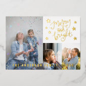 明メリーるい白4パーソナライズされた枚の写真金ゴールド 箔シーズンカード (正面)