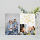 明メリーるい白4パーソナライズされた枚の写真金ゴールド 箔シーズンカード (立ち正面)