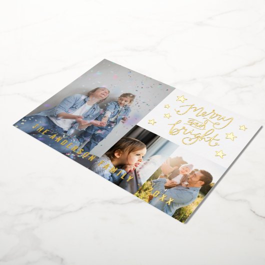 明メリーるい白4パーソナライズされた枚の写真金ゴールド 箔シーズンカード (回転した状態)