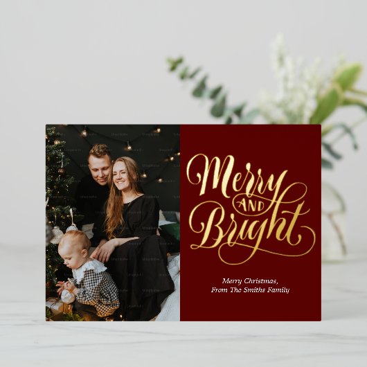 明メリーるい赤の金ゴールド書道写真 箔シーズンカード (立ち正面)