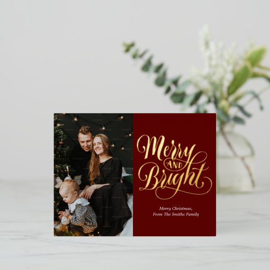 明メリーるい赤の金ゴールド書道写真 箔シーズンポストカード (立ち正面)