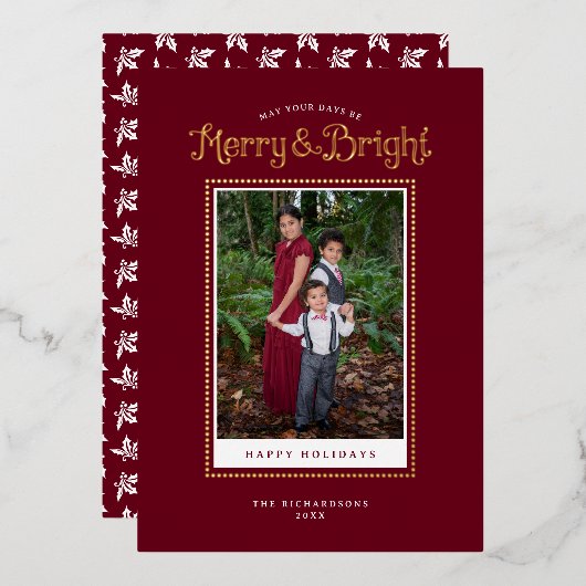 明メリーるい赤エレガントの写真金ゴールド 箔シーズンカード (正面/裏面)