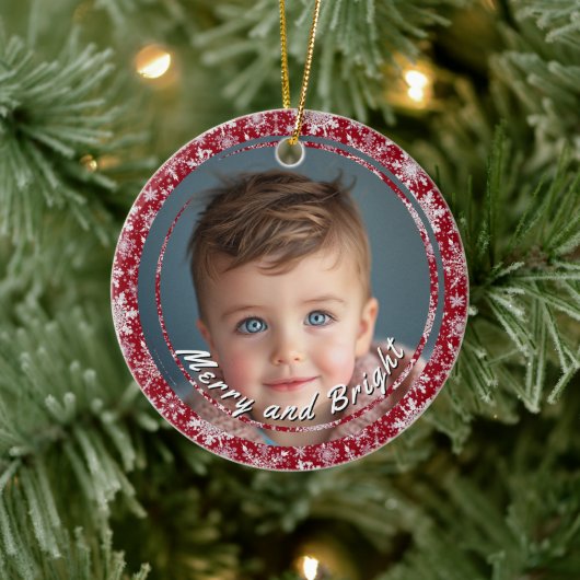 明メリーるい雪の赤いカスタム子供写真 セラミックオーナメント (ツリー)