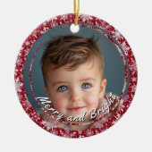明メリーるい雪の赤いカスタム子供写真 セラミックオーナメント (正面)